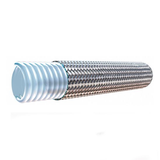 Picture of OBSOLETE: Heavy Wall Convoluted PTFE Hose with 316 Stainless Steel Braid - SCWV/SCBV - 12-SCWV